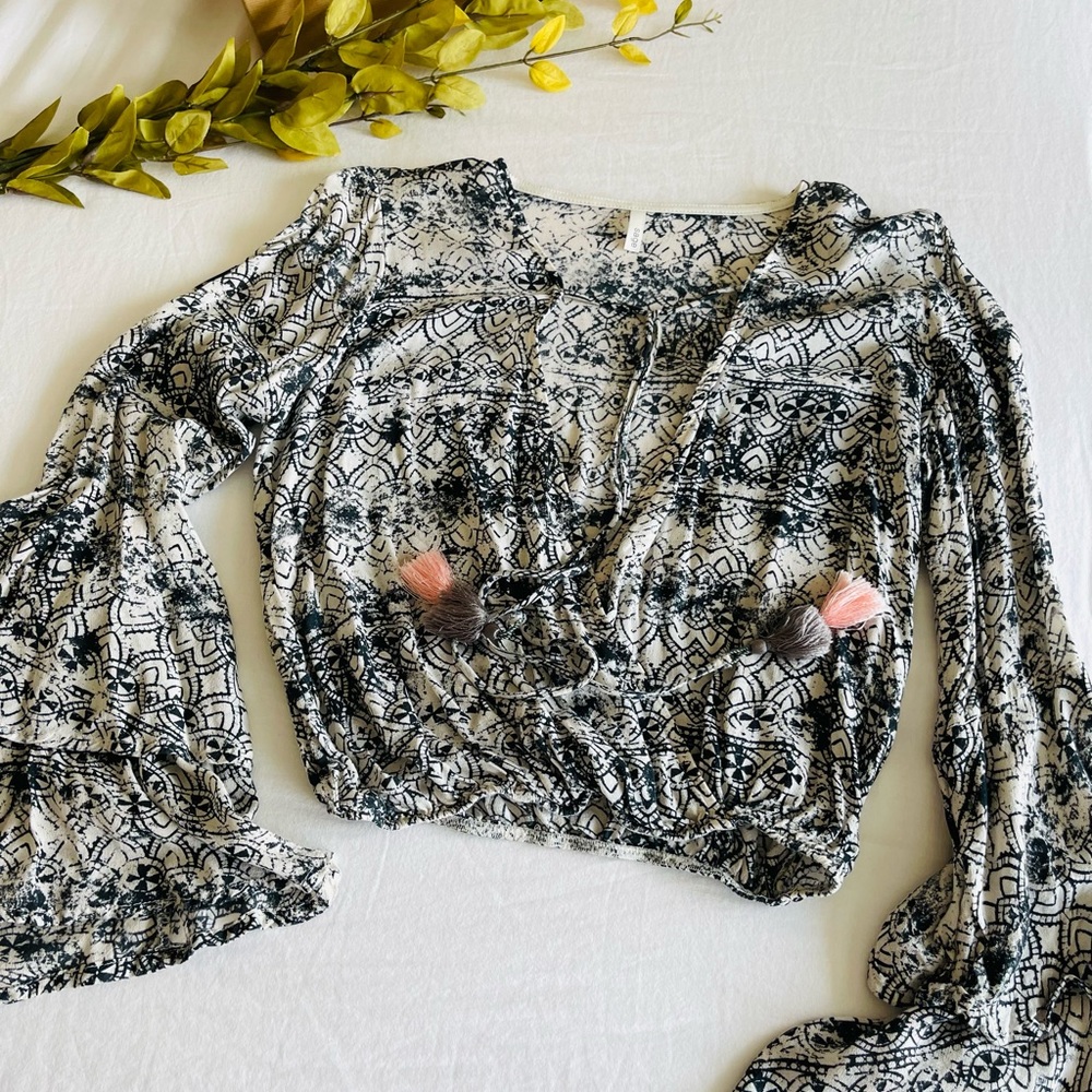 Bell Sleeved Open Front Blouse